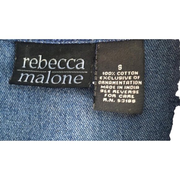 Rebecca Malone Denim Jacket Womens Small Blue Embroidered Leaves Velvet Trim - Picture 5 of 14